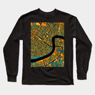 New Orleans Map Pattern in Orange & Teal Long Sleeve T-Shirt